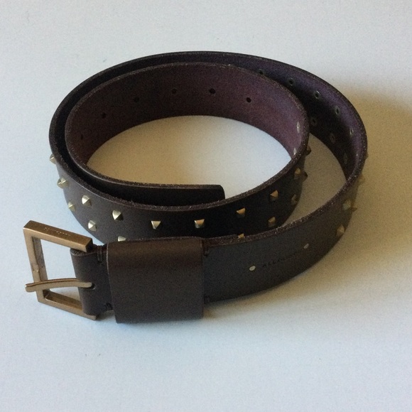 ALLSAINTS WOMENS PYRAMID STUD BELT BROWN LEATHER WITH GOLD SIZE SMALL NWOT main image 4
